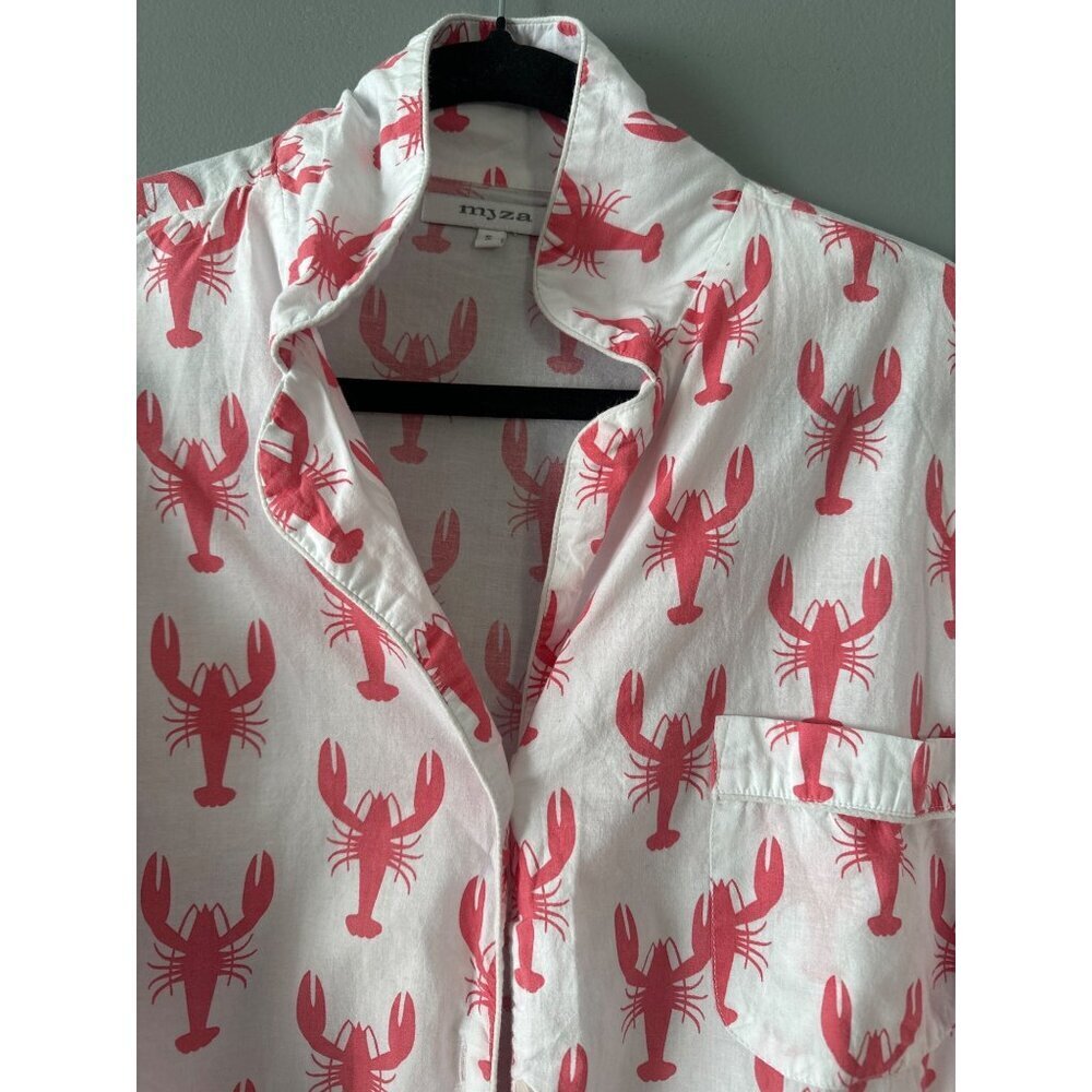 Myza Lobster Print Sleep Top Small Long Sleeve Cotton Pajama Shirt - Picture 2 of 8